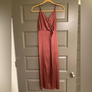 Twist Front Satin Midi Dress